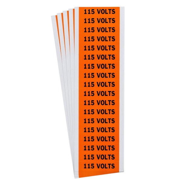 115 Volts Conduit and Voltage Lbls 0.5 in H x 2.25 in W BK on OR 5/PK